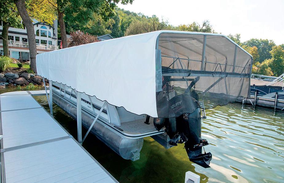Boat lift canopy with black mesh ends