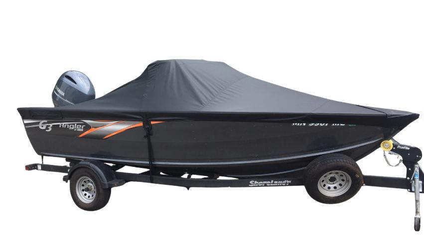 G3 Angler boat with gray Shoretex custom cover
