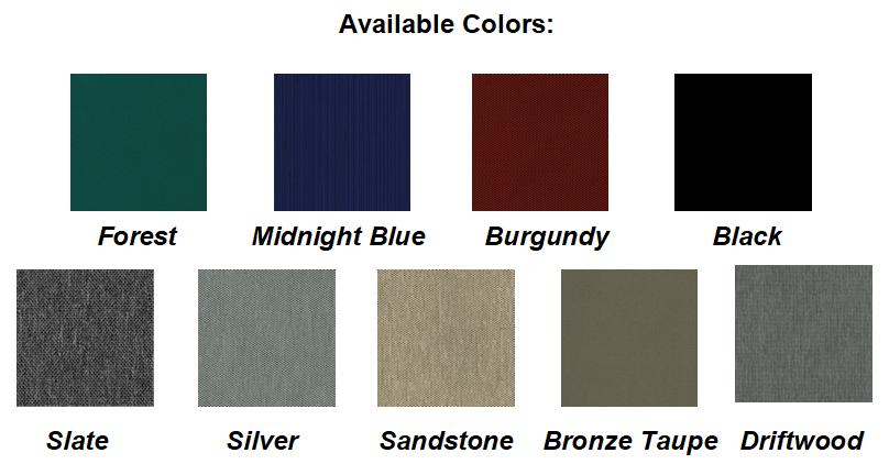Shoretex Elite available colors: Forest, Midnight Blue, Burgundy, Black, Slate, Silver, Sandstone, Bronze Taupe, Driftwood