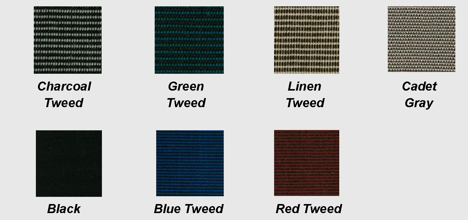 Recwater available colors: Charcoal Tweed, Green Tweed, Linen Tweed, Cadet Gray, Black, Blue Tweed, Red Tweed